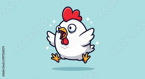 Funny Cartoon Chicken Jumping with Joy.