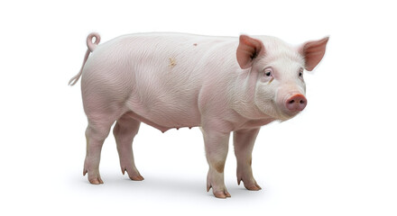 Full body shot of a pink pig standing on a white background with domestic animal farm animal portrait animal husbandry animal photo farm life animal photography animal lover pig farming