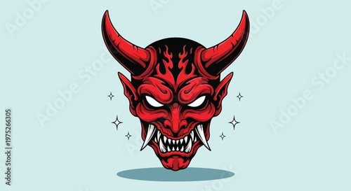 Scary Red Devil Mask with Horns and Fangs.