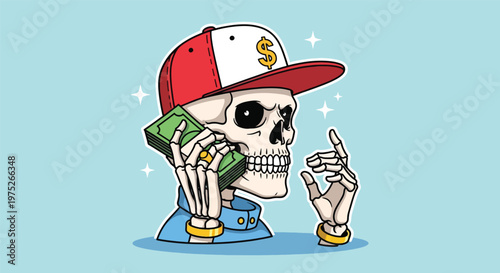 Skeleton Talking on Phone with Money.
