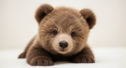 Close-up portrait of a fluffy brown bear cub lying down with teddy bear animal kingdom wild animal unique animal photography baby animal young animal wild creature portrait close