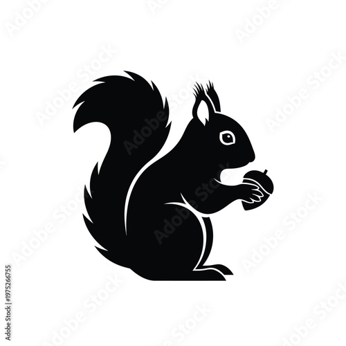 Black silhouette of a squirrel holding an acorn in its paws