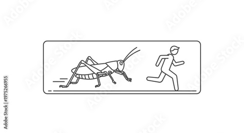 Grasshopper Chasing Man - Line Art Illustration