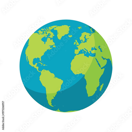 Colorful flat design illustration of planet Earth showing continents and oceans.