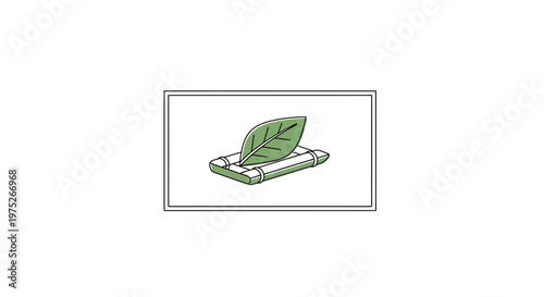 Green Leaf on Bamboo Raft Illustration