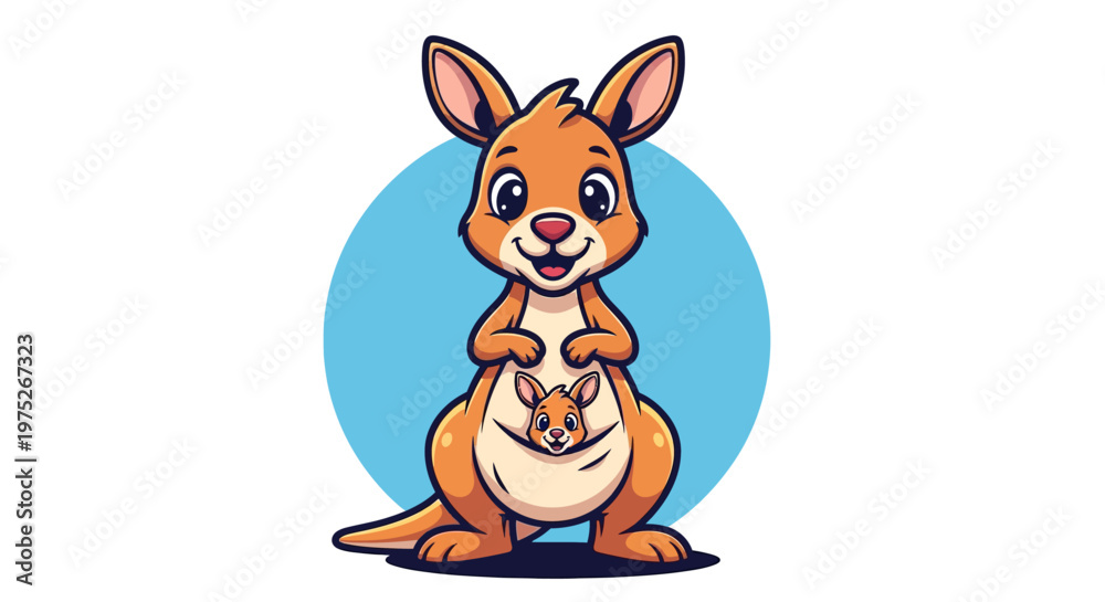 Fototapeta premium Cute cartoon kangaroo with joey.