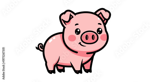 Cute cartoon piglet with rosy cheeks.