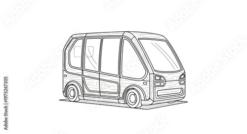 Futuristic Autonomous Shuttle Bus Sketch, Electric Vehicle Concept for Urban Transport