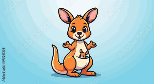 Cute cartoon kangaroo with joey.