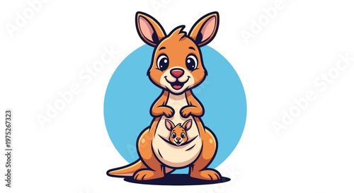 Cute cartoon kangaroo with joey.