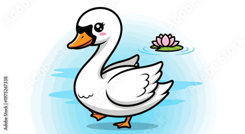 A cartoon white duck with eye patch.
