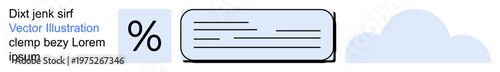 Data storage, cloud computing, software development, technology integration, digital networking, information visualization. Percentage symbol and text field icon beside a cloud shape. Cloud computing