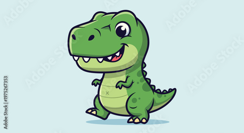 A cartoon green dinosaur standing happily.