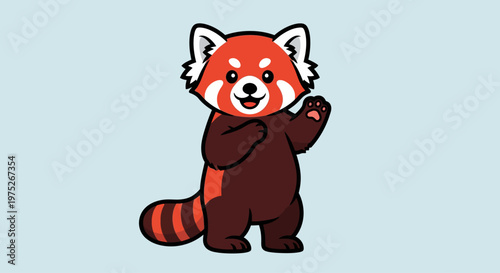 Cute red panda cartoon character standing.