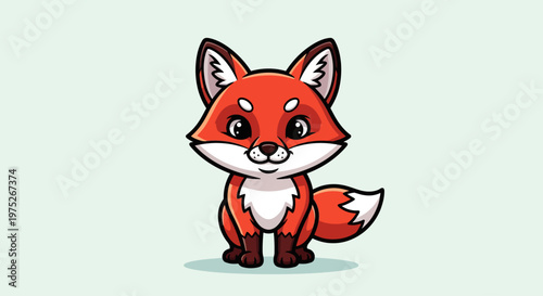 Cute cartoon red fox character standing alone.