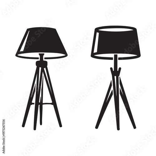Black and white representation of two tripod table lamps