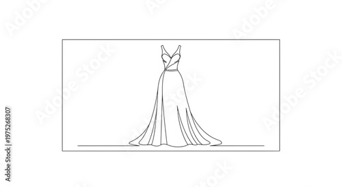 Elegant Evening Gown, Flowing Silhouette, Minimalist Line Art, Fashion Design