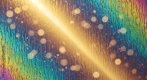 Abstract Colorful Bubbles on Wet Surface with Golden Light