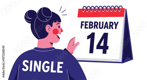Surprised single person reacting to February 14th Valentine's Day calendar.