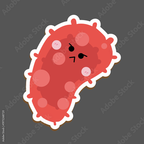 Cute cartoon germ or bacteria character sticker. Hand drawn friendly microorganism monster for health or biology project. Isolated vector mascot