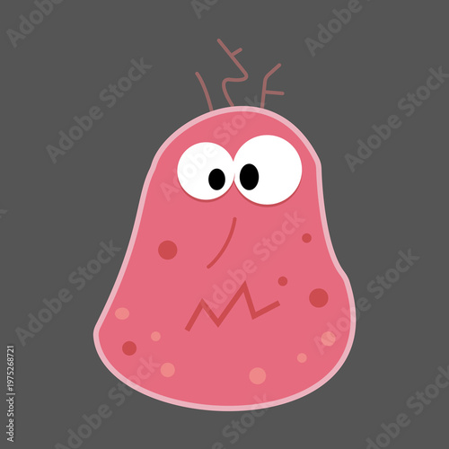 Cute cartoon germ or bacteria character sticker. Hand drawn friendly microorganism monster for health or biology project. Isolated vector mascot