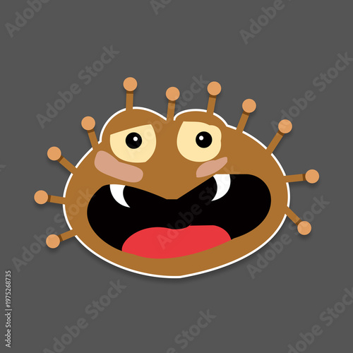 Cute cartoon germ or bacteria character sticker. Hand drawn friendly microorganism monster for health or biology project. Isolated vector mascot