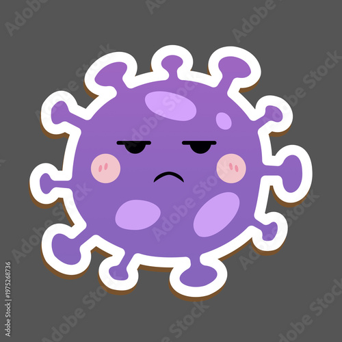 Cute cartoon germ or bacteria character sticker. Hand drawn friendly microorganism monster for health or biology project. Isolated vector mascot