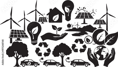 Eco Friendly Sustainable Living Environmental Conservation Icons and Symbols
