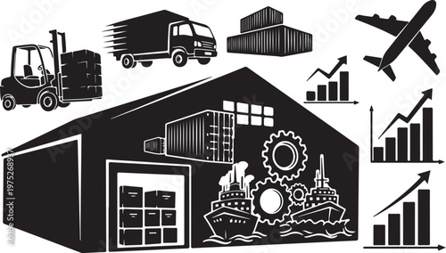 Logistics and Supply Chain Management Industrial Icons and Symbols