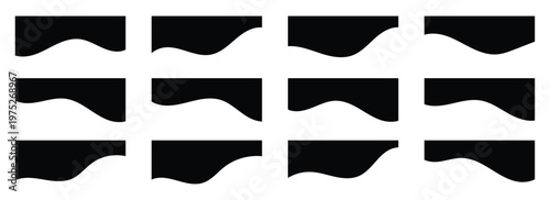 Abstract divider for bottom or frame template and web page. Presentation wavy and curve separator. Vector blue divider  collection isolated on transparent background. Vector black border for banner.