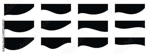 A black wavy website section dividers icons set. Modern black wavy shape dividers for website headers and footers. Vector illustration of abstract curved separators isolated on white background. Eps10