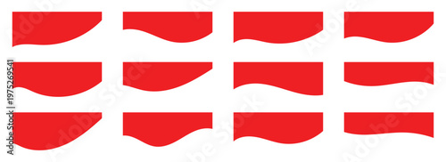 Minimalist red wavy dividers vector set. Minimalist red curved line separators for clean web design. Elegant wave shapes for top and bottom page transitions. Vector  illustration. 