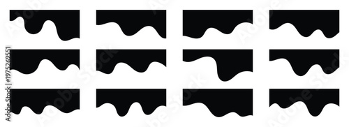 A black wavy website section dividers icons set. Modern black wavy shape dividers for website headers and footers. Vector illustration of abstract curved separators isolated on white background. Eps10