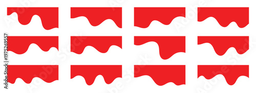 Minimalist red wavy dividers vector set. Minimalist red curved line separators for clean web design. Elegant wave shapes for top and bottom page transitions. Vector  illustration. 