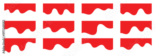 Minimalist red wavy dividers vector set. Minimalist red curved line separators for clean web design. Elegant wave shapes for top and bottom page transitions. Vector  illustration. 