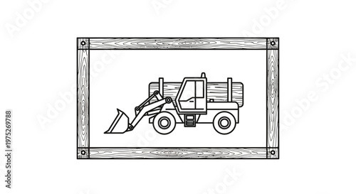 Construction Loader Machine with Logs in Wooden Frame, Industrial Equipment Illustration
