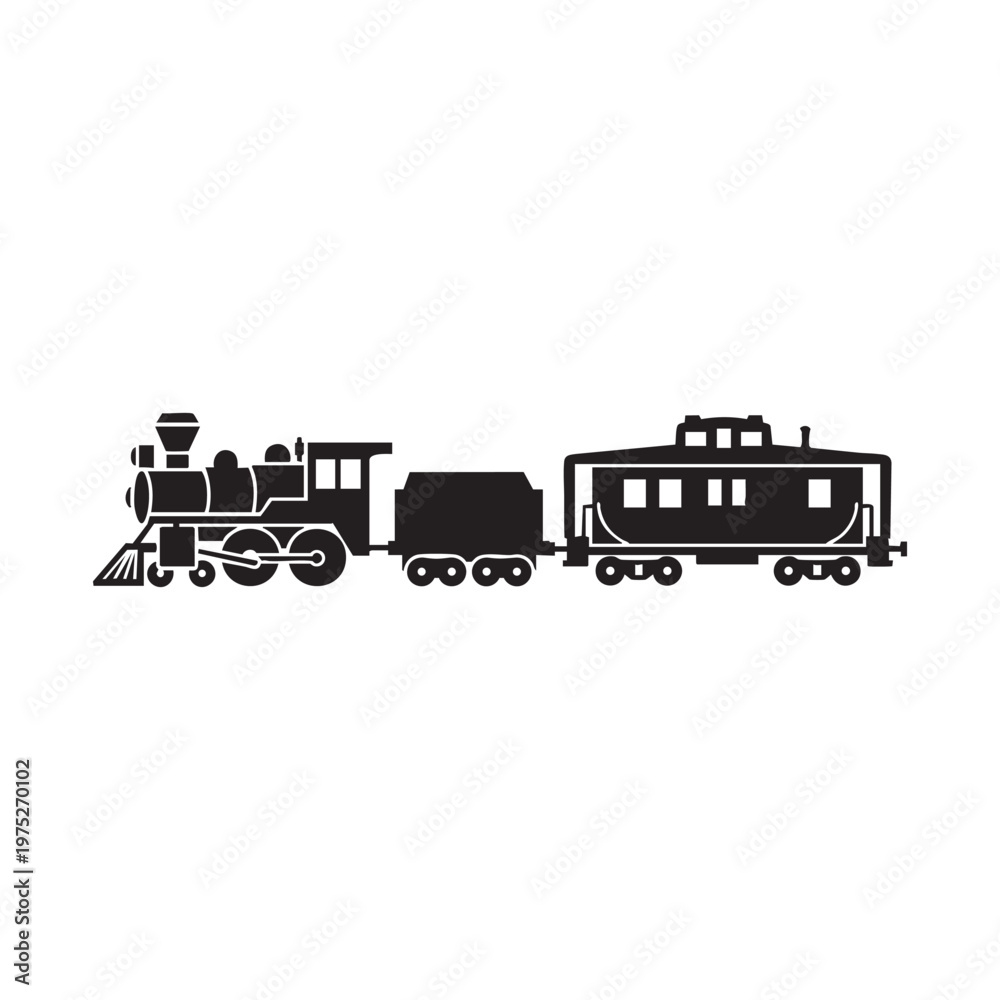 Fototapeta premium A black silhouette of a train on a white background