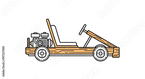 DIY Wooden Go Kart with Engine, Vector Illustration
