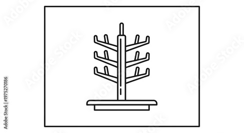 Drying rack for bottles, cups, and accessories, kitchenware, minimalist line art icon