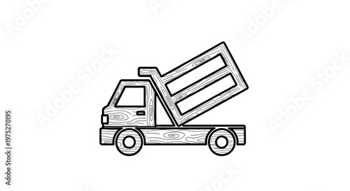 Dump Truck Icon, Construction Vehicle, Transportation, Industry, Outline Drawing