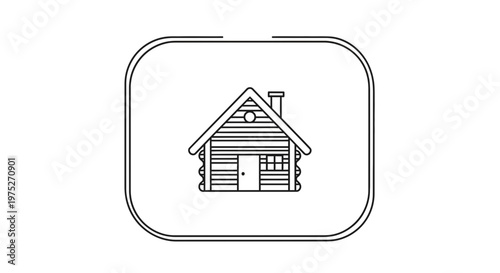 Cozy Log Cabin Icon, Rustic House Outline, Simple Vector Art, Nature Retreat Symbol