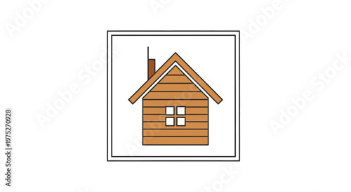 Cozy Wooden Cabin Icon with Chimney and Window, Rustic House Symbol