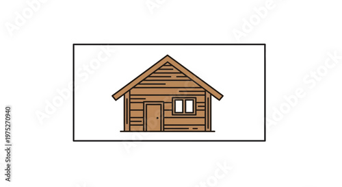 Cozy Wooden Cabin House with Door and Window, Rustic Log Home Illustration