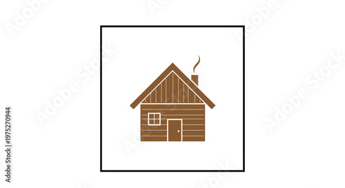 Cozy Wooden Cabin Icon with Smoking Chimney - Rustic Home Symbol