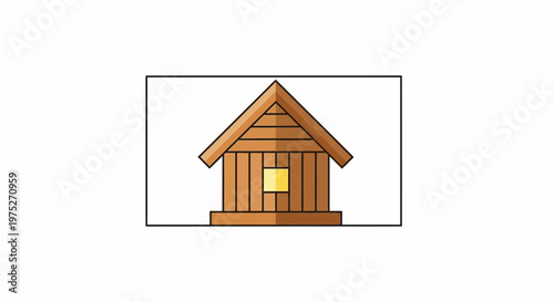 Cozy Wooden Cabin, Rustic A-Frame House with Glowing Window, Simple Design