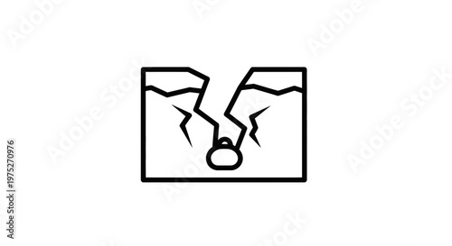 Cracked Ground Icon with Falling Rock Symbolizing Disaster or Danger