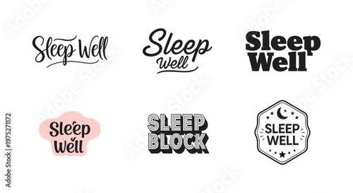 A collection of diverse typographic designs featuring the phrase sleep well in various styles and arrangements high quality professional detailed modern elegant stylish