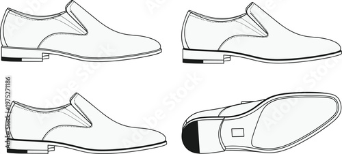A minimalist illustration depicts a pair of classic men s slip on loafers shown from multiple angles including side and sole views