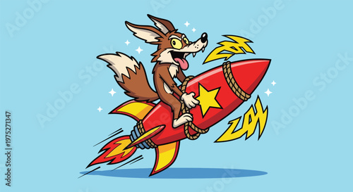 Cartoon Fox Riding a Rocket Ship 2.