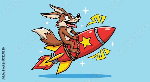 Cartoon Fox Riding a Rocket Ship 1.